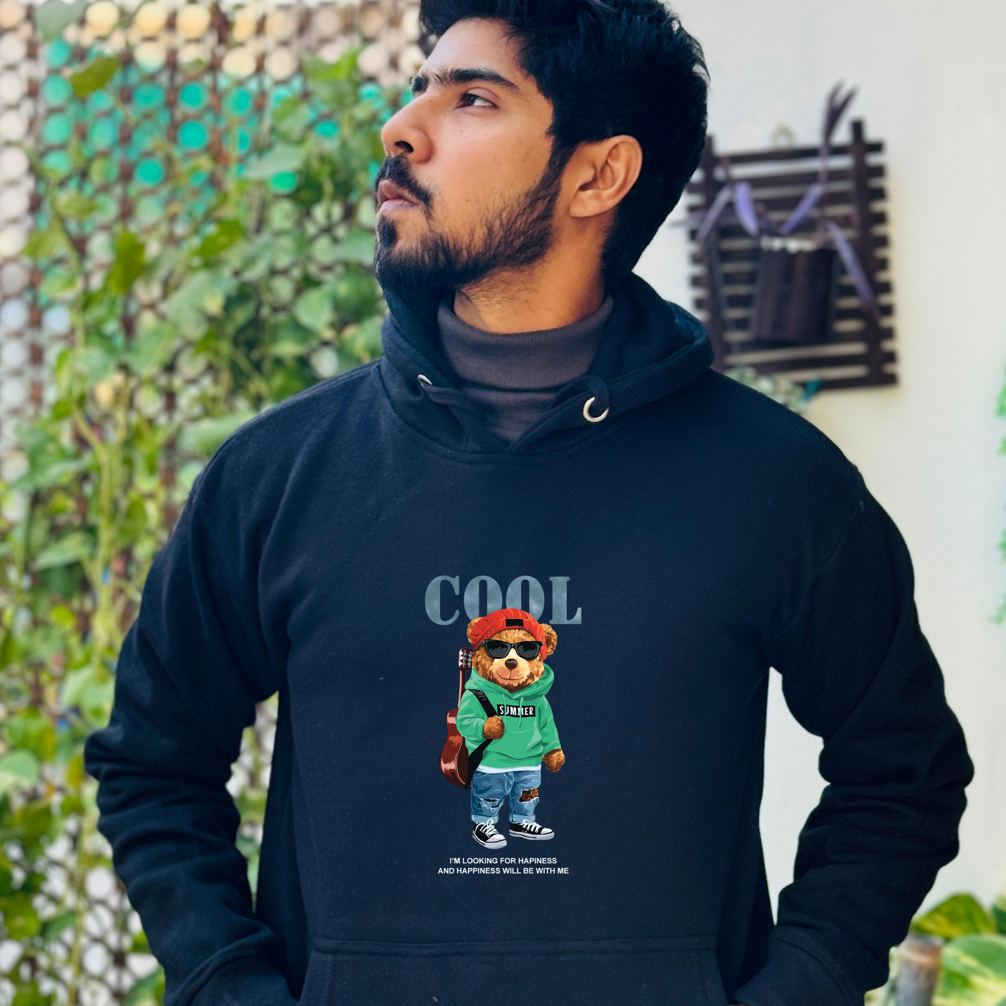 Bold Basics Boxy - Exotic Black Cool Bear Hoodie