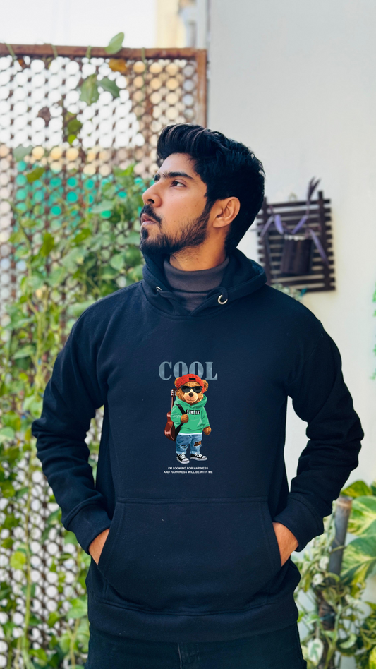 Bold Basics Boxy - Exotic Black Cool Bear Hoodie